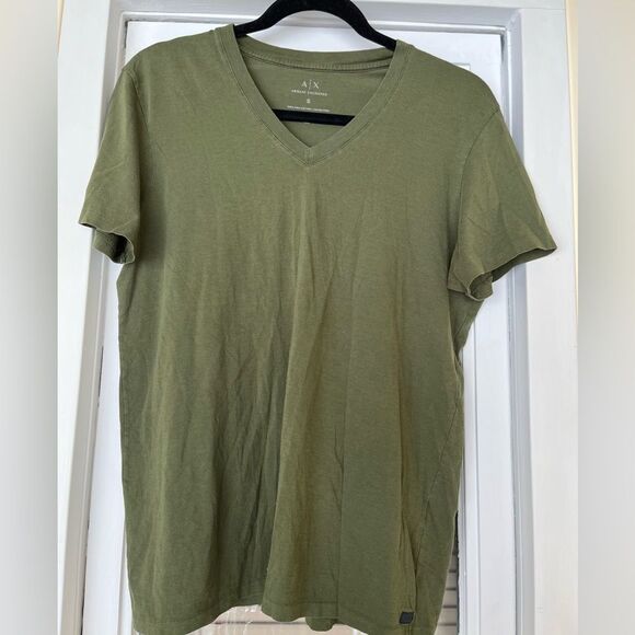 Armani Exchange tropical green short sleeved v-neck top, 100% Puma cotton, S - Picture 1 of 5